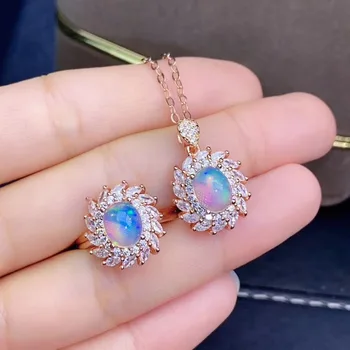 

The Best Gift for Your loved Girl Natural and Real Opal jewelry set Natural Real Opal 925 sterling silver 1pc pendant,1pc ring
