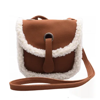 

SUNNY SHOP Fashion Designer Handbag Winter Shoulder Bag Scrub Leather Crossbody Bag Flap Wool Crossbody Bag Small Patchwork