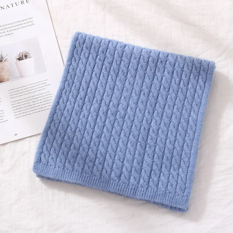 Beige Green Winter Thick Warm Knit Children's Scarf Korean Twist Short Ladies Blue Scarves Beige Khaki Green Gray Foulard Femme