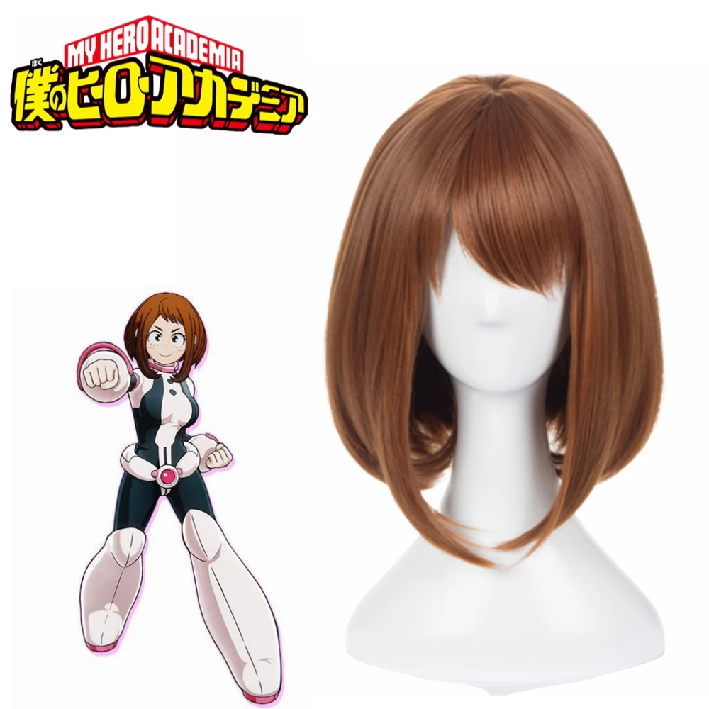 My Hero Academy Boku no Hiro Akademia Uraraka Ochako короткий коричневый Bobo термостойкий косплей костюм парик+ шапка парик