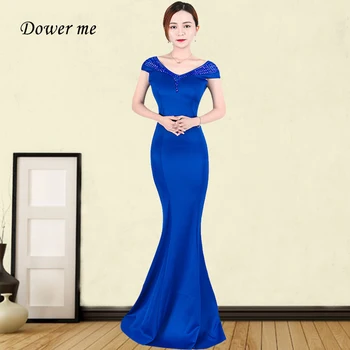 

Solid Mermaid Evening Dress GDX339 Shiny Beading Women Party Dresses V-Neck Sleeveless Robe De Soiree Plus Size Formal Gowns