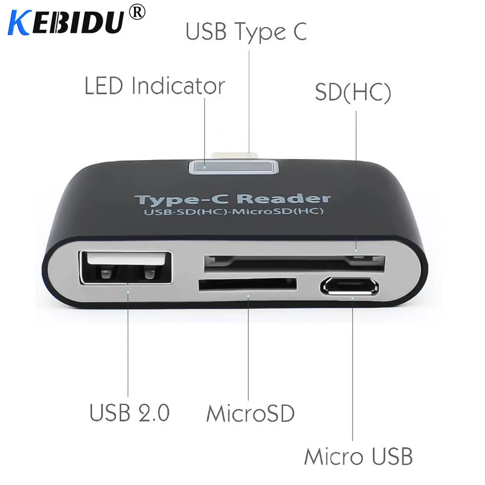 Kebidu 3 в 1 адаптер для карт памяти USB 3,1 type C USB-C TF SD OTG кард-ридер для телефонов Macbook, планшетных карт, чтения
