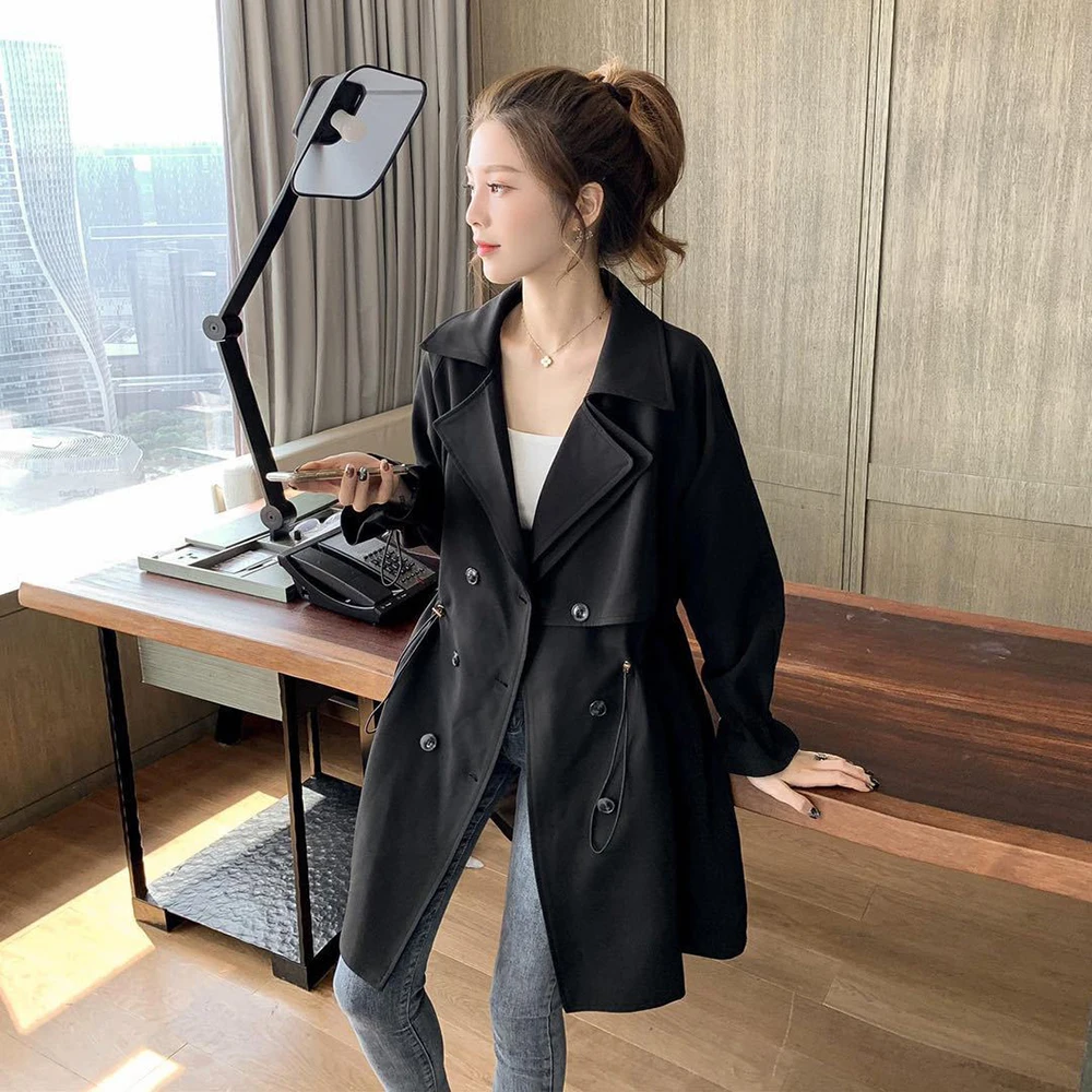 New Spring Autumn long Windbreaker coat Women loose Female Coat Casual Trench coats Women's Quality Mid-length Overcoats