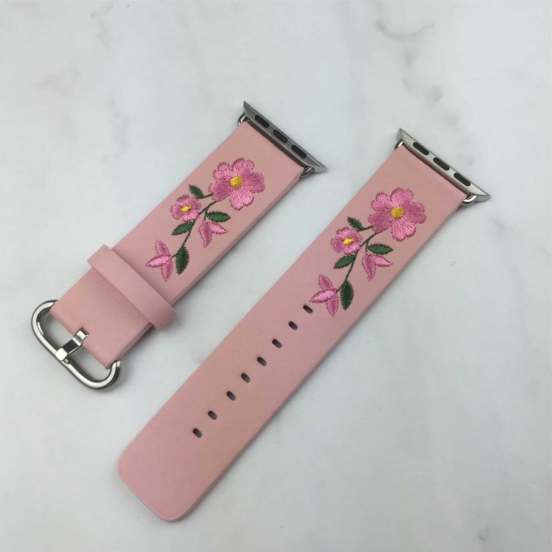 New Rose Flower Embroided Genuine Leather Watch Band woman for Apple Watch 42/38mm iwatch Strap Belt Wristwatch Loop Bracelet