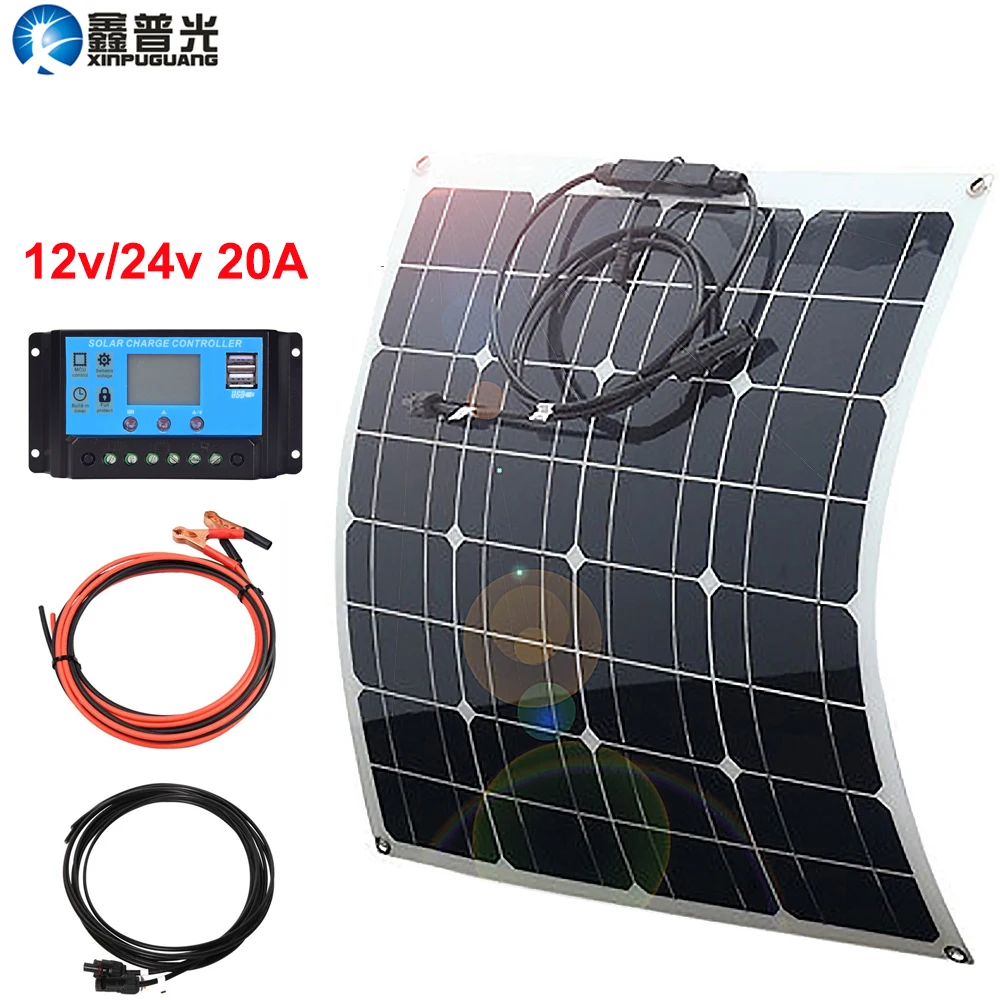 50w kit with 20A 50 Вт 16 В Гибкая солнечная батарея панель Портативное Зарядное Устройство домой открытый usb 5 В с контроллером для телефона 12 В батареи RV Автомобиль Лодка Отдых Туризм - Цвет: 50w kit with 20A
