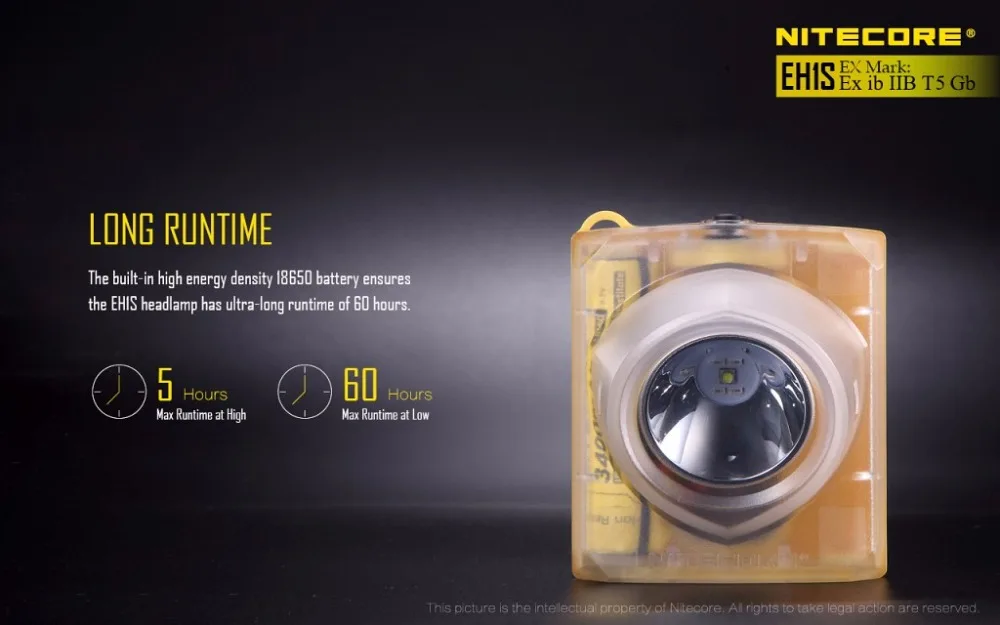 NITECORE EH1S 5 взрывозащищенный режим XP-G2 S3 светодиодный спасательный фонарь+ usb-кабель для зарядки+ адаптер+ клейкое крепление+ 3400 мАч