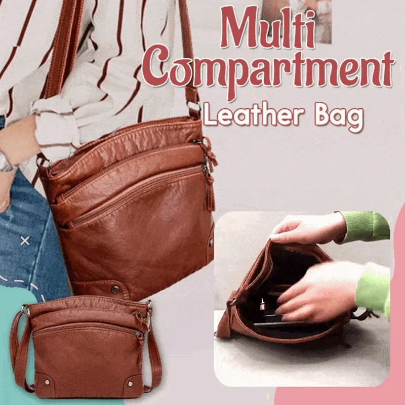 Soft Leather Bag With Multiple Compartments For Women 