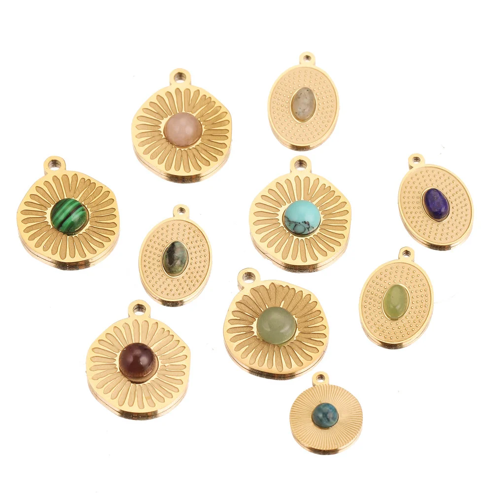 5pcs Natural Stone and Stainless Steel Charm Pendants Gold Waterdrop Charms for Dangle DIY Earring Necklace Making Wholesale | Украшения и