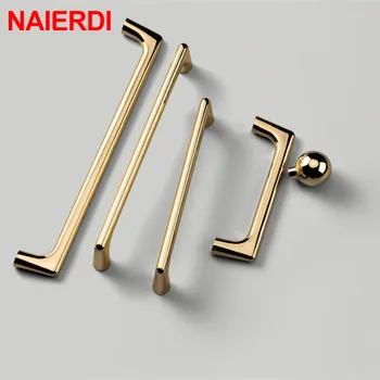 NAIERDI Bright Gold Cabinet Handles Light Luxury Stylish Zinc Alloy Kitchen Pulls for Furniture Drawer Knobs Cabinet Hardware