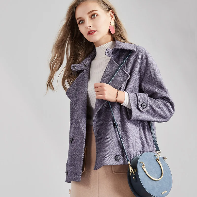 Vimly Женская сплошная шикарная повседневная шерстяная куртка, женское двубортное пальто с карманами, короткое плотное пальто, женская элегантная шерстяная верхняя одежда - Цвет: Blue