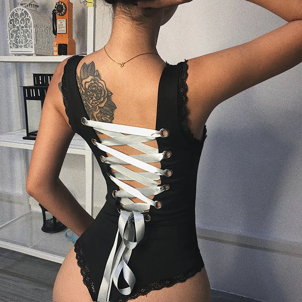 black lace up bodysuit