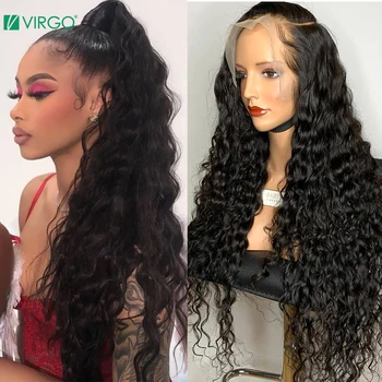 

Virgo 13X6 Transparent Lace Front Human Hair Wigs 360 lace frontal Wig Pre Plucked With Baby Hair Water Wave Human Hair Wigs