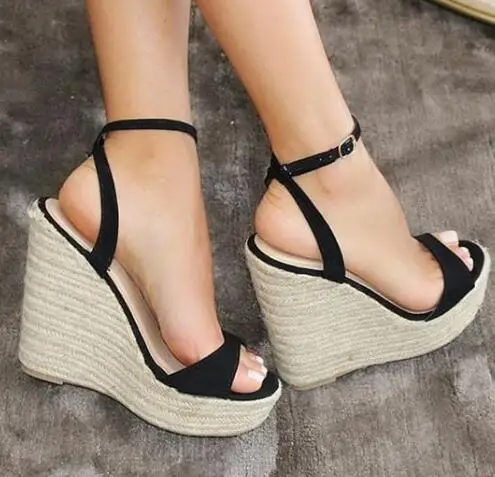 

Sexy Rope Braided Platform Wedge Sandal Summer Peep Toe Ankle Strap Gladiator Shoes Woman Cutouts Super High Sandal
