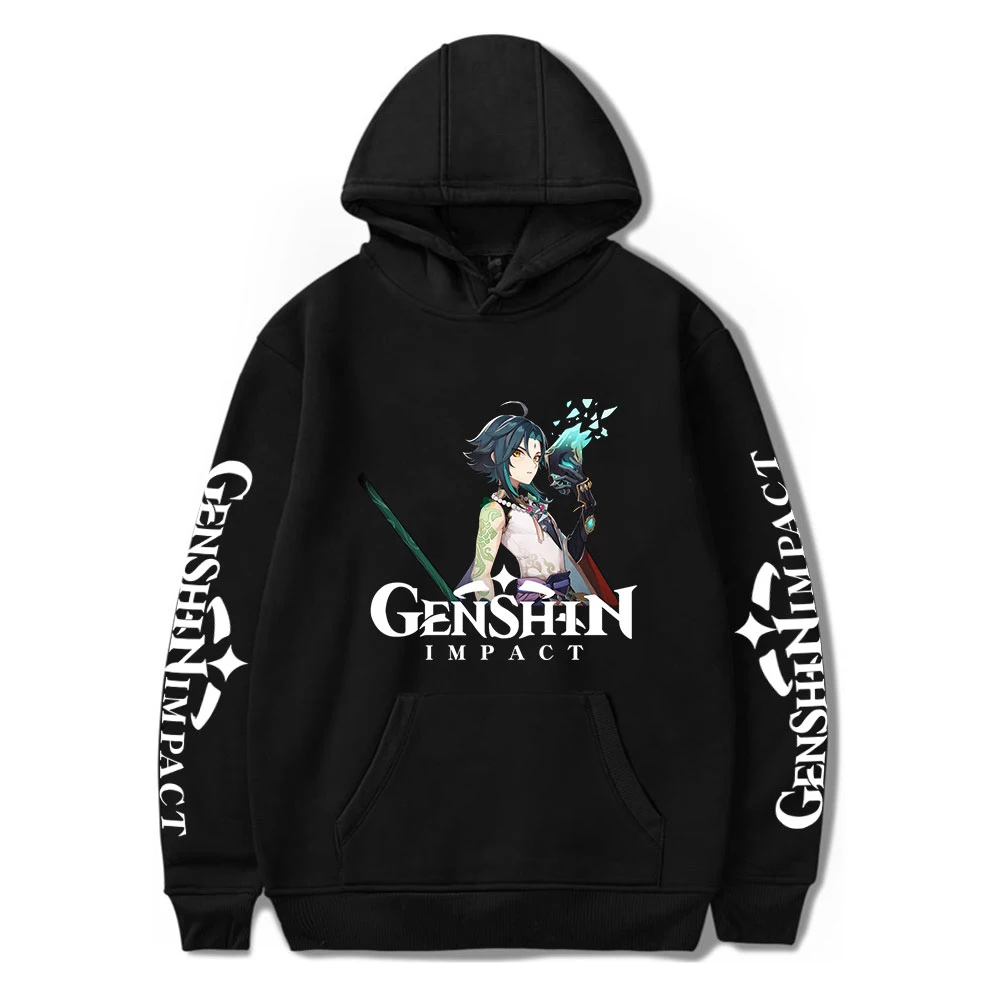 

Black White All-match hoodie Game Printed Genshin Impact Hoodies