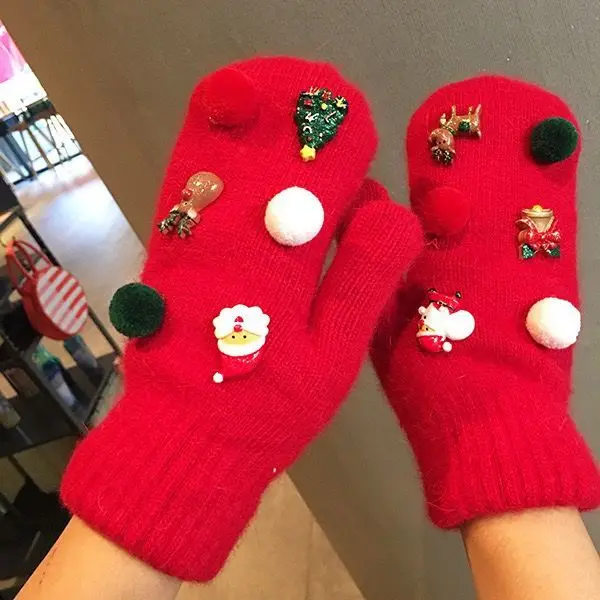 Romantic Christmas Halloween Red Cartoon Snowman Tree Elk Knit Gloves Autumn and Winter Home Slippers Rabbit Gloves