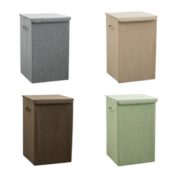 

NEW-Cotton Laundry Basket with Cover Bathroom Laundry Basket Kitchen Storage Basket Home Collapsible Waterproof Laundry Hamper(C
