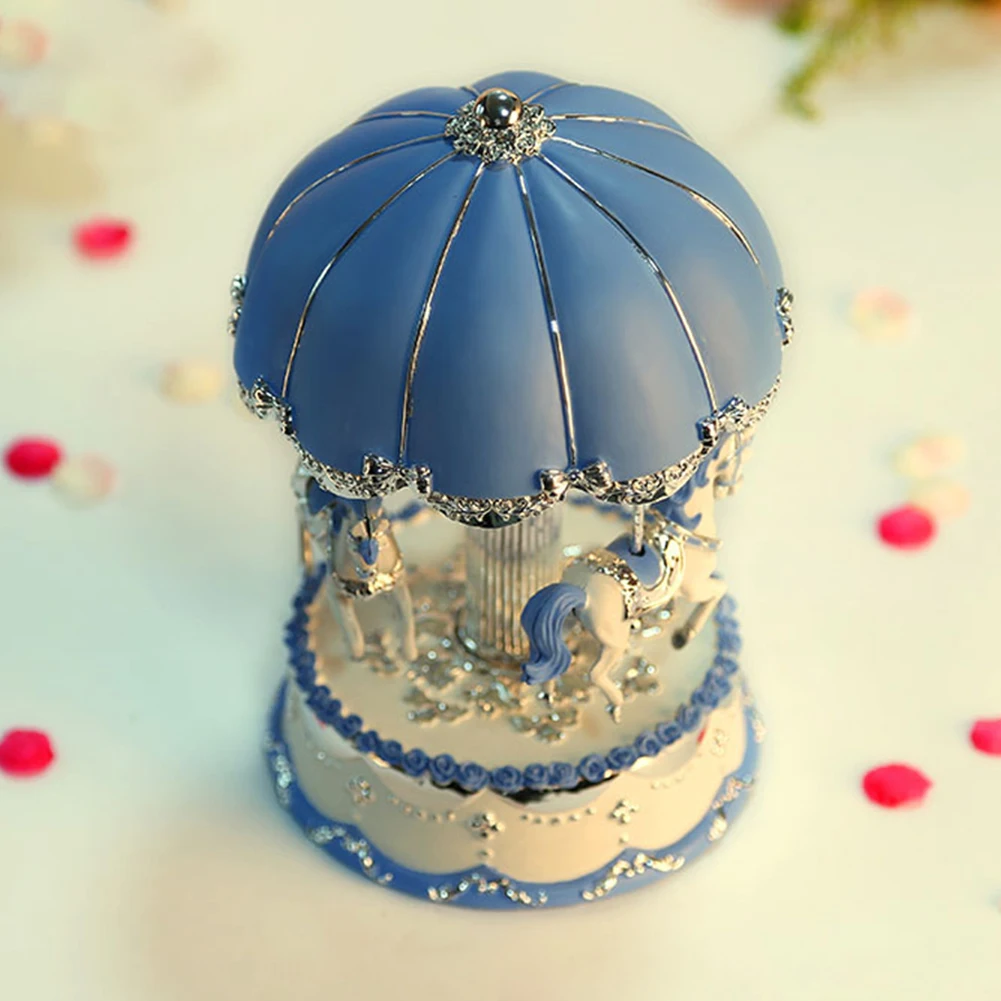 Music Box Umbrella Carousel Clockwork Romantic Gifts Birthday Desktop Exquisite Valentine's Day LED Light Ornament Craft Horse