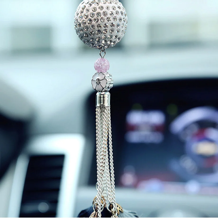 Car Pendant Luxury Diamond Crystal Ball Automobile Rear View Mirror Charms Ornaments Trim Hanging Suspension Interior Decoration (5)
