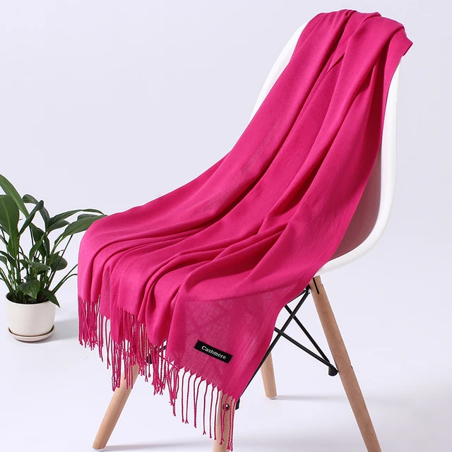 Fashion Solid Color 2021 Women Scarf Winter Hijabs Tessale Tassels Long Lady Shawls Cashmere Like Pashmina Hijabs Scarves Wraps FYR110-04