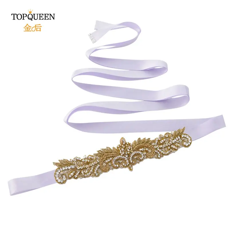 lavender TOPQUEEN S375-G горный хрусталь Женский поясной ремень из бисера Индийские ремни индийские кружевные свадебные ленты Золотой свадебный пояс-лента модный пояс - Цвет: lavender