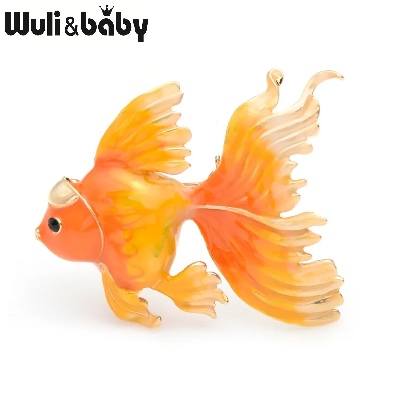 Wuli& baby, 3 цвета, брошки «Золотая рыбка», женская, синяя, красная, оранжевая, эмалированная Рыбка, брошь для банкета, булавки, подарки для мам - Окраска металла: orange