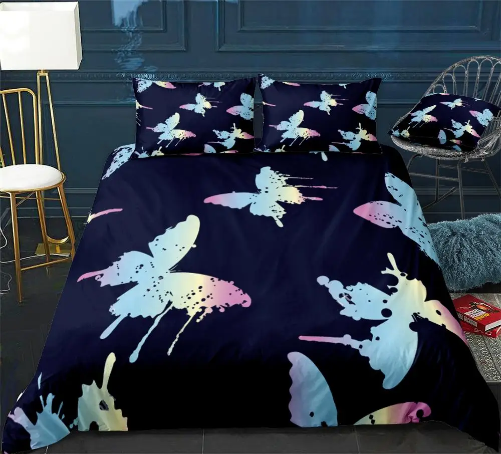 

Butterfly Duvet Cover Set Pink Blue Butterfly Bedding Kids Boys Girls Black Quilt Cover Queen Bed Set Butterfly 3pcs Dropship