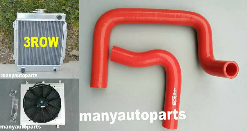 3 core for DATSUN 1200 Manual aluminum radiator& shroud& fan&Blue Hose