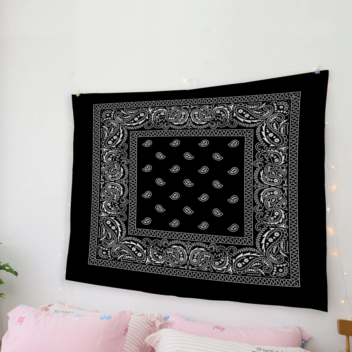  Bandana Pattern Silk Scarf Square Handkerchief Wall Tapestry Beach Towel Home Decoration