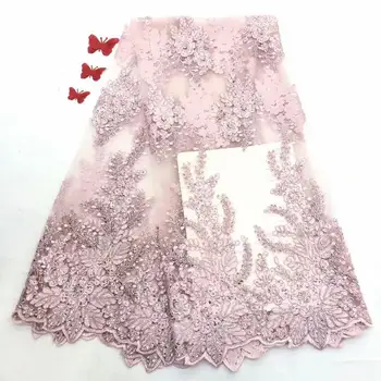 

Latest pink Soft Feather Lace Fabrics High Quality Nigerian Laces Golden thread French Jacquard Lace Fabric For Party FD1218