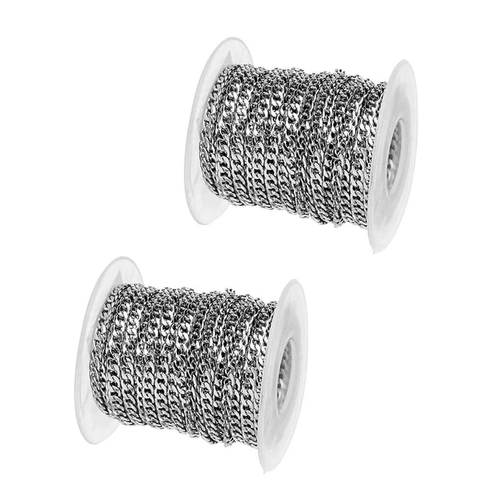2 Rolls x 10 Yards 3mm / 5mm Stainless Steel Curb Chain, Extender Chains Bracelets Necklaces Link Chain for Men Women