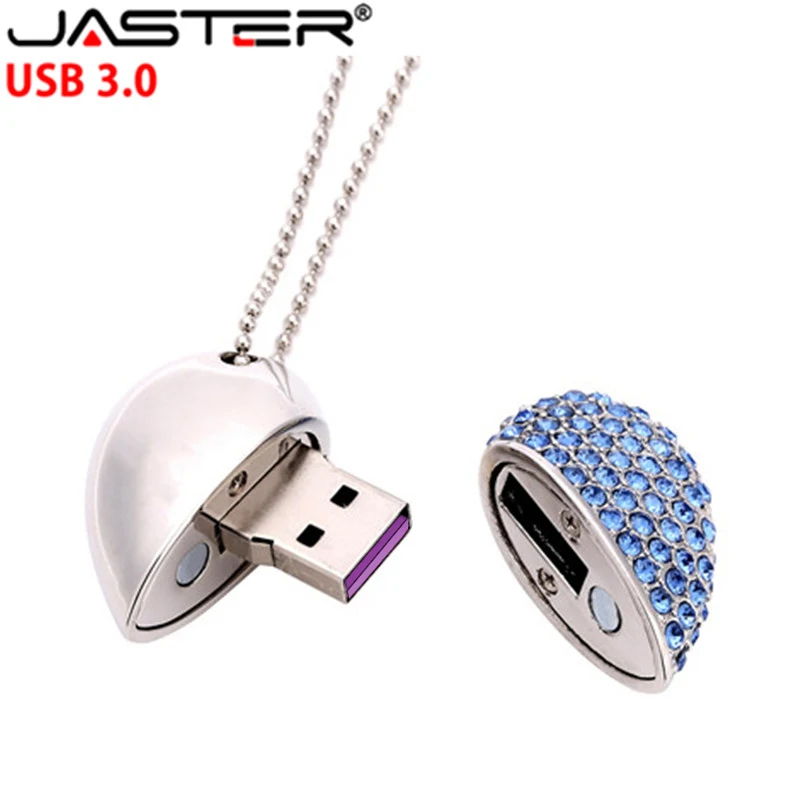 JASTER USB 3,0 Металлический алмазный USB флеш-накопитель в форме сердца с цепочкой 4 ГБ 8 ГБ 16 ГБ 32 ГБ 64 ГБ подвеска карта памяти