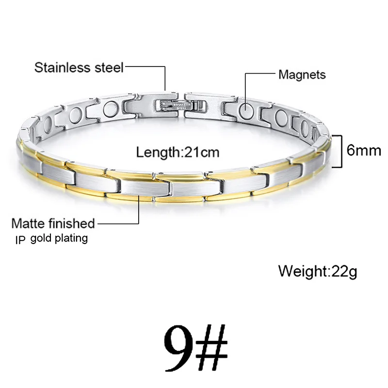 Для женщин и мужчин, забота о здоровье, германий, магнитный браслет для артрита и карпального туннеля, 316L, нержавеющая сталь, терапевтические браслеты - Окраска металла: Gold Silver 9