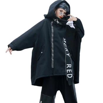 

2020 Winter New Fleece Trench Collection Designer Women Plus Size Warm Trench Coat with Hood Windbreaker Black BF Punk LT932S50