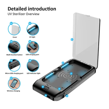 

5V UV Light Phone Sterilizer Box Portable sterilizer Multi-function button Personal Phones Cleaner with Phone Wireless charging