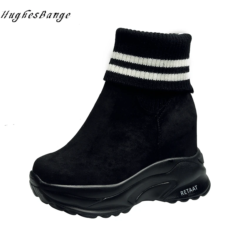 

winter martin boots Knitted booties 2019 autumn new Increase the bottom of the cake in the thick bottom Slim short tube socks