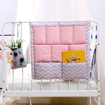 

Bed Hanging Storage Bag Baby Cot Cotton Holder Organizer 50x50cm Diaper Pocket