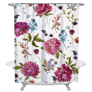 

Peony Blackberry Waterproof Fabric Shower Curtain Polyester Shower Curtains Bathroom Decoration Accessories Cortinas