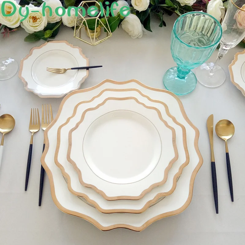 

Multi Size Nordic Phnom Penh White Sun Flower Ceramic Plate Set Restaurant Wedding Household Bone China Western Steak Salad Dish