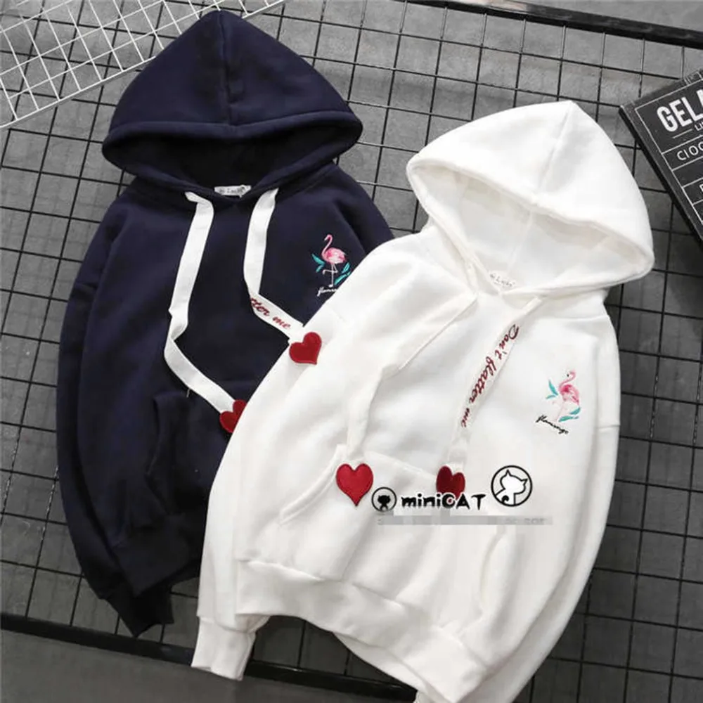 Женский свободный свитер с капюшоном, Harajuku, вышивка цветами, шнурок, Kawaii, уличный милый пуловер с капюшоном, спортивный костюм, топы