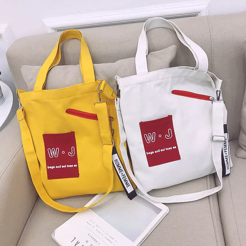 

New Arrival INS SaiL Cloth Bag Women's Shoulder 2019 New Style Printed Letter Zipper Shoulder Canvas Students bu xi dai