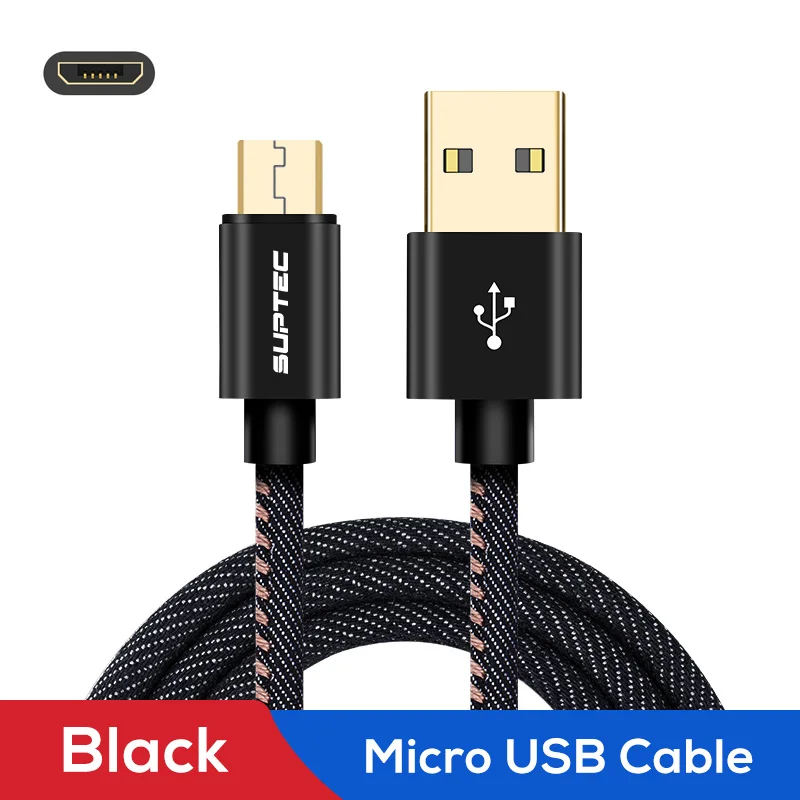 SUPTEC Micro USB кабель 3A Быстрая зарядка данных провод Microusb телефон зарядное устройство адаптер Шнур для Android samsung S7 Xiaomi Honor планшет - Цвет: Black
