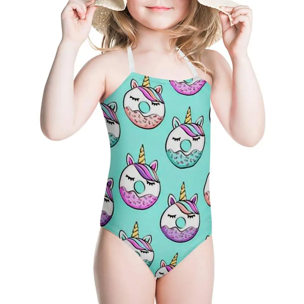 

HYCOOL Kids One Piece Suits Donuts Sleep Unicorn Face Print Swimwear Children Swimming Bathing Suits Teen Girls Beach Dress