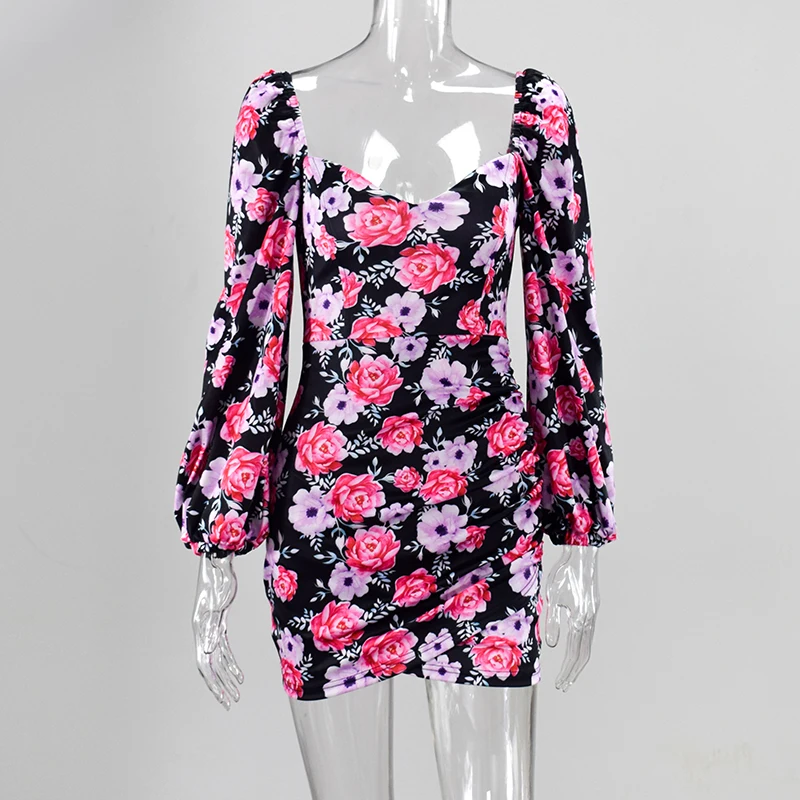 NewAsia Garden платье с цветочным рисунком мини женское элегантное вечернее платье винтажное платье с воздушными шарами Без Рукавов Декольте обтягивающие соблазнительные платья