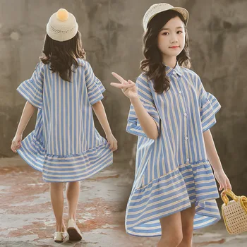 

Children's clothing girl short-sleeved shirt Korean version of the big boy summer loose shirt skirt long section