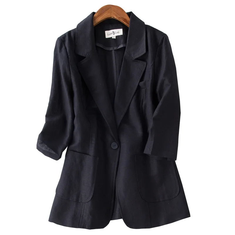 JJSPP Chaqueta de traje de lino y algodón para hombre, primavera y verano, holgada, casual, gris, chaqueta negra de manga larga para hombre (color negro, tamaño: 4XL