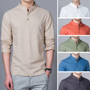 

Linen men's shirt new spring and summer simple long-sleeved bottoming shirt large size men's cotton shirt casual shirt 2020 new
