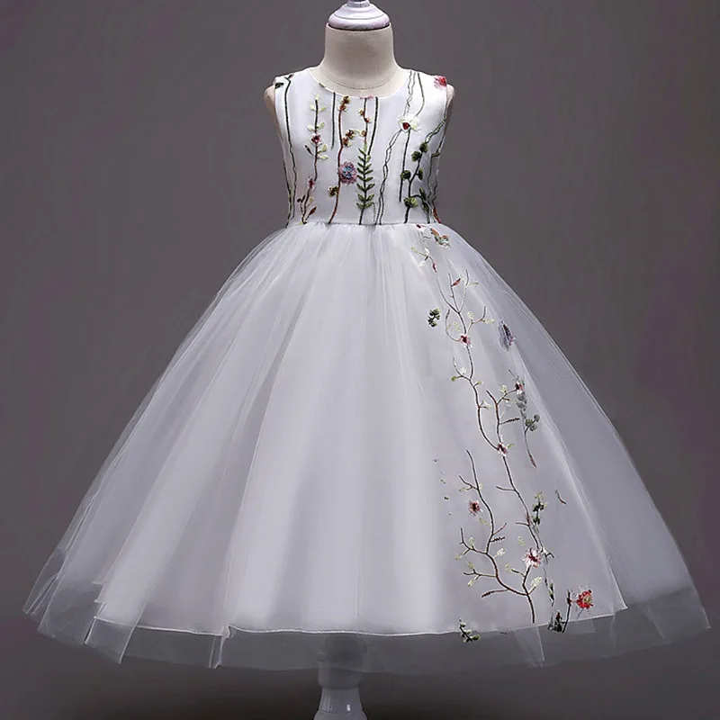 Платья с цветочным узором для девочек, бальное платье из тюля, пышные платья для свадебной вечеринки, платья для первого причастия с вышивкой, Vestidos
