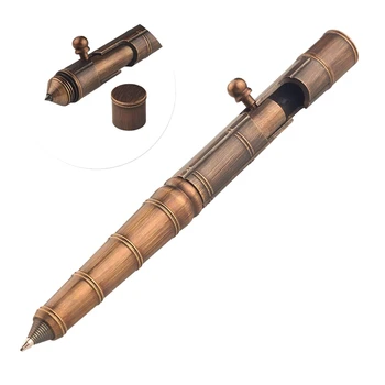 

Solid Brass Bolt Action Pen with Tungsten Stainless Steel Clip Bamboo Node for Business Office EDC Pocket Color Bronze