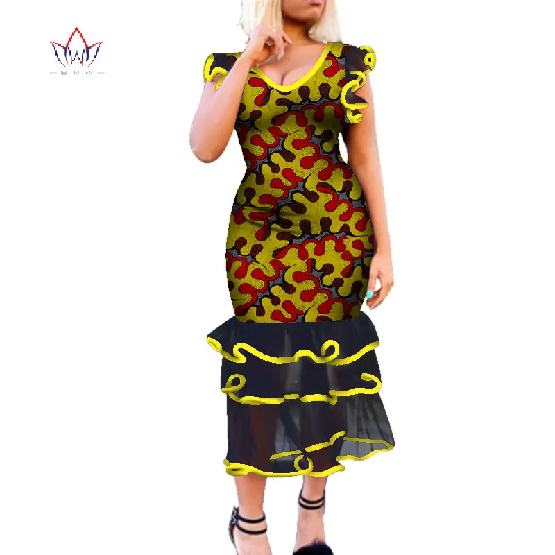 Базен Riche африканские платья для женщин Дашики Анкара принт с драпировкой и оборками кружевные платья Vestidos Женская африканская одежда WY4335 - Цвет: 6