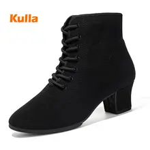 Black Latin Dance Shoes Women Jazz Adult Ballroom Dancing Shoes Woman's Ankle Boots Stretch Fabric  Modern Tango Dance Sneakers